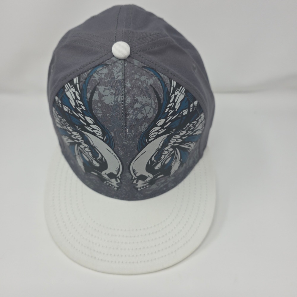 Skull Wing Baseball Cap L/XL Graphic Cotton Flat Bill Fitted Grey Sample NWOT